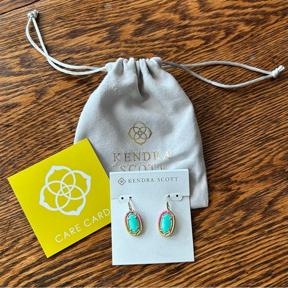 Kendra Scott Threaded Lee Drop Earrings Gold/Mint Magnesite - Picture 3 of 6